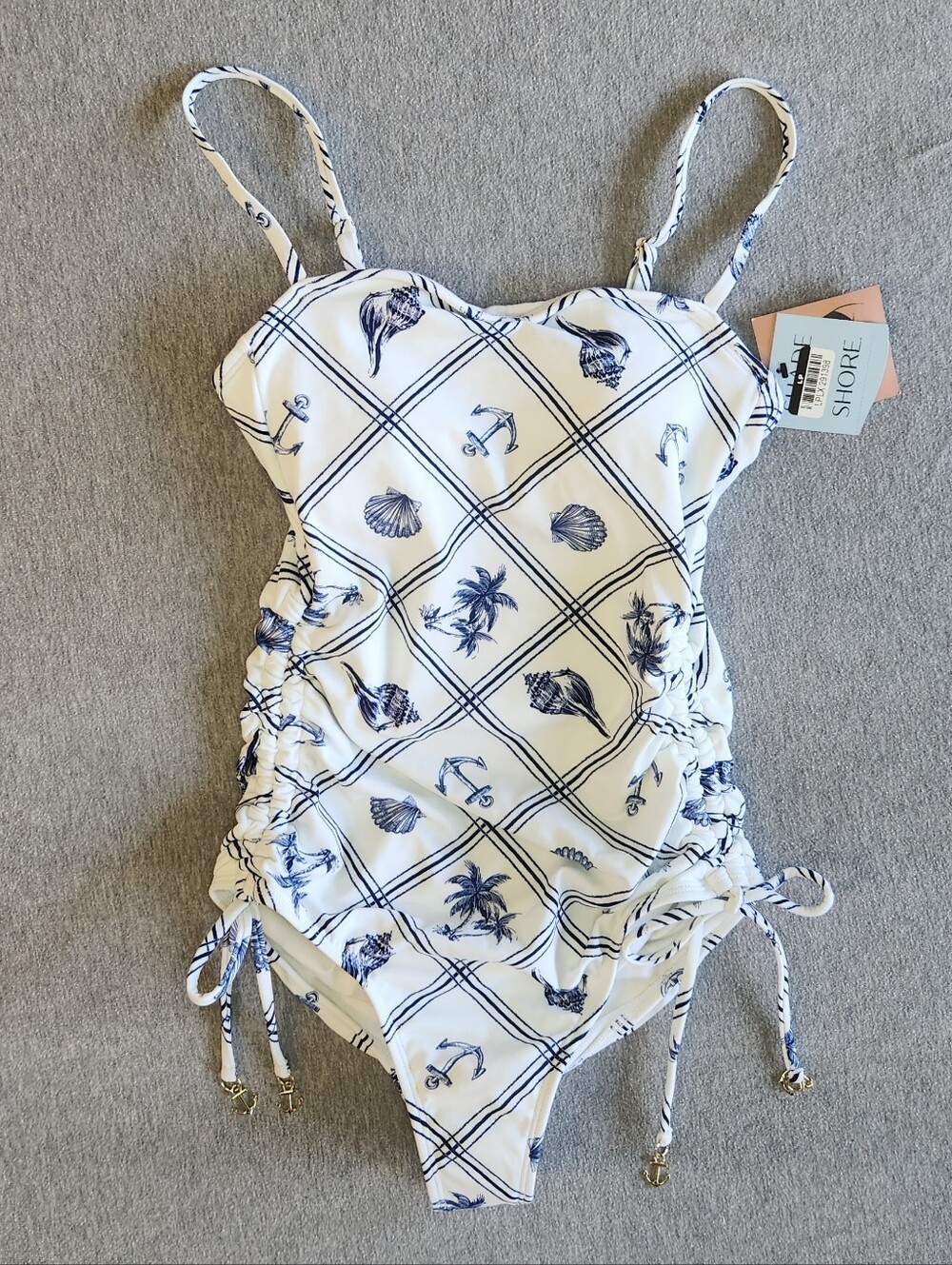 Shade & Shore Women’s Shell Print One‑Piece – Blue/White (Size S)